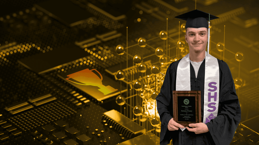 Future Innovator Jaxson Furey Holds His Tech Award