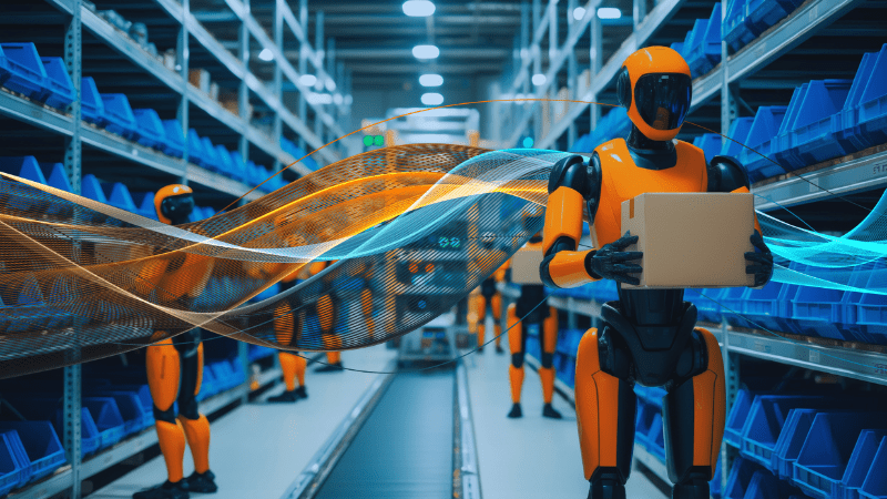Humanoid robots working in factory